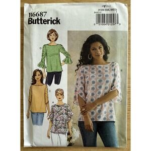 Butterick Pattern B6687 Misses' Tops With Sleeve Variations Size XS, S, M, Uncut